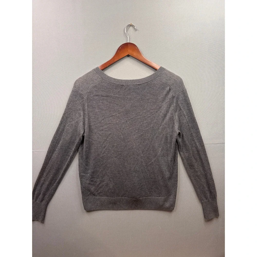 Banana Republic V-Neck Sweater‎ Womens Gray Ribbed Trim Knit Small